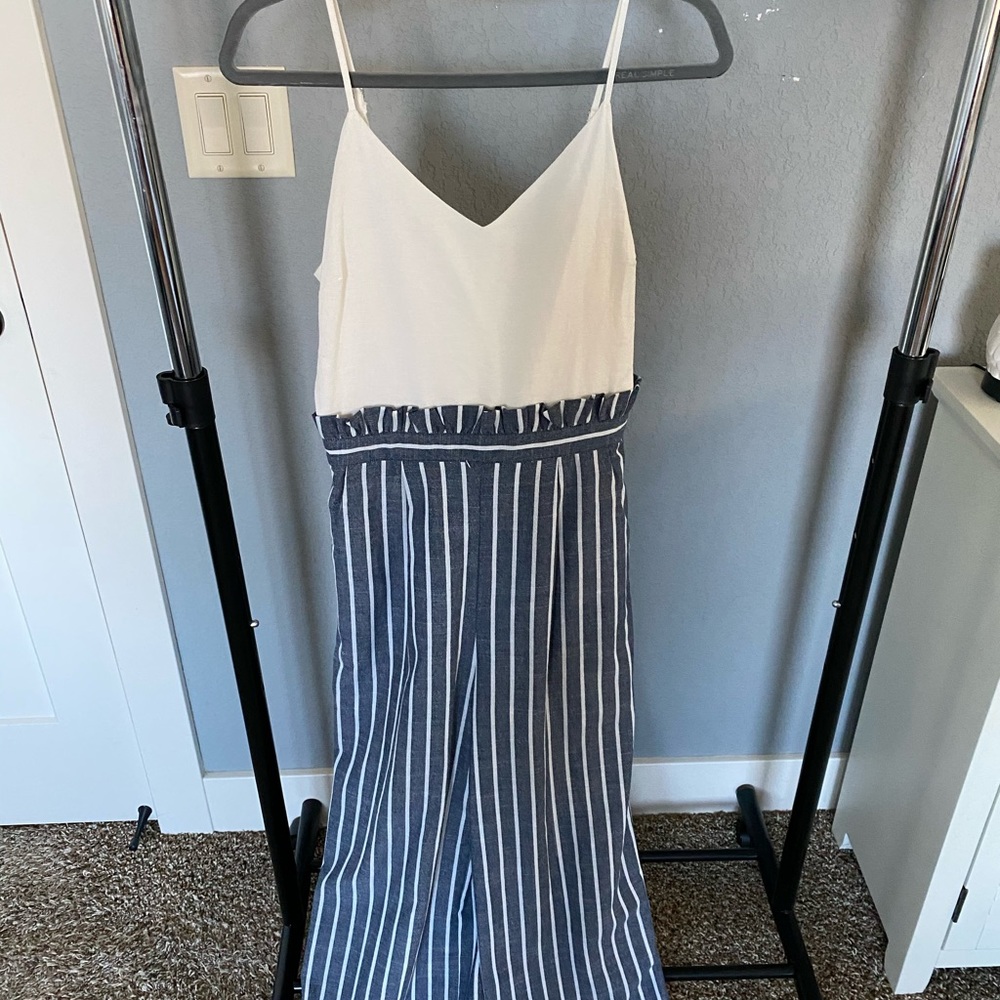 Altar’d State White/blue striped jumpsuit